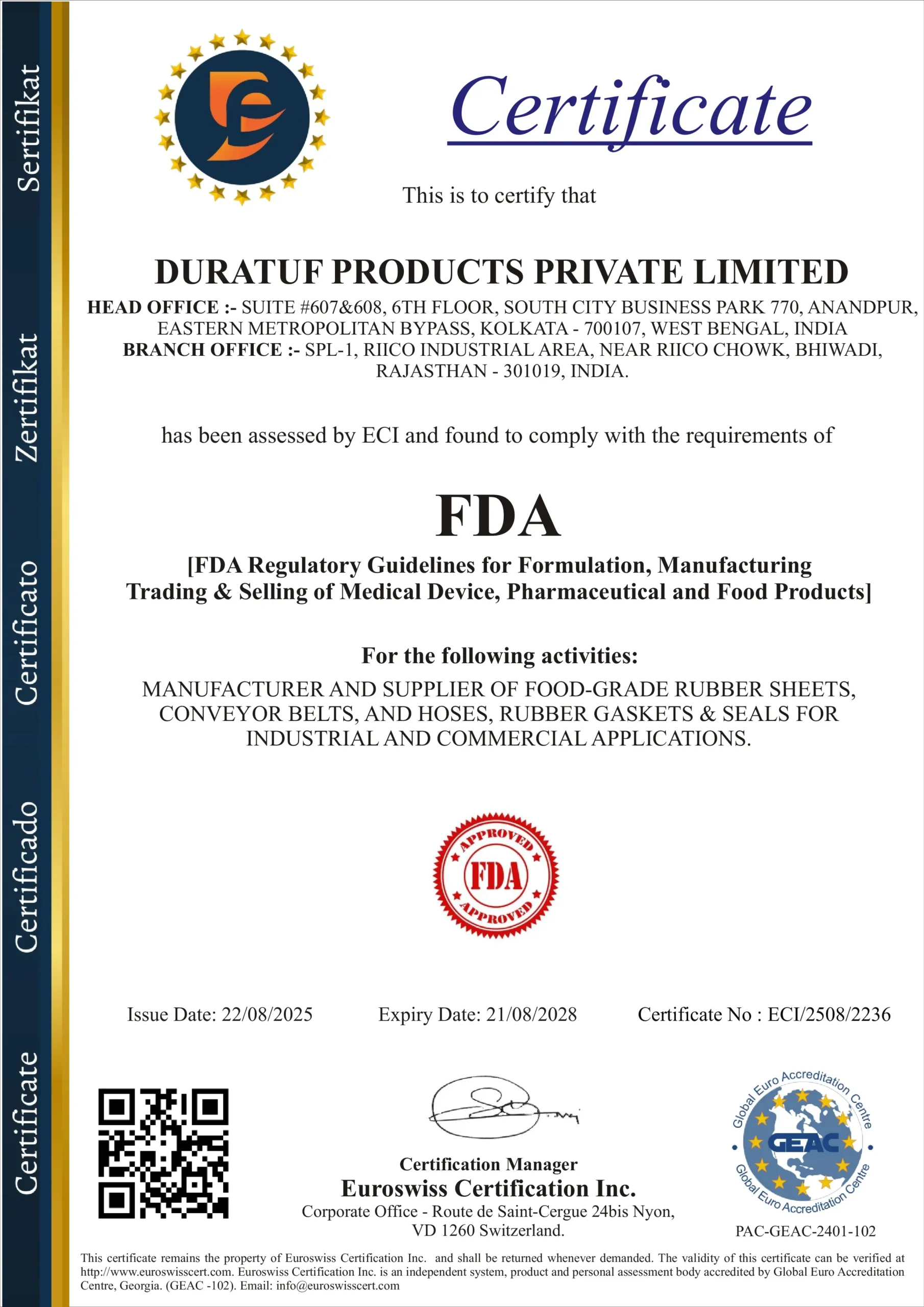 FDA Certificate